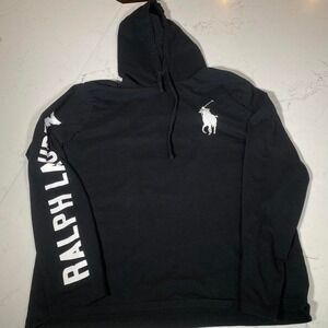 Polo Ralph Lauren Black Pullover Hoodie POLO 1967 USA Flag Logo Size Medium